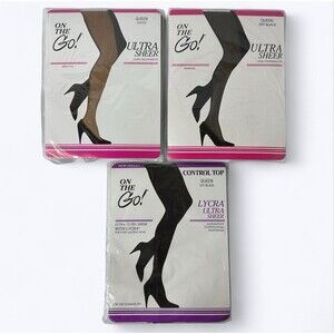 3 Packs On The‎ Go Ultra Sheer Pantyhouse Size Queen Off Black & Coffee Colors